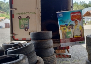 Secretaria de Saúde de Treze Tílias, encaminha pneus usados para reciclagem 