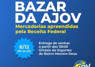 AJOV realiza bazar de produtos doados pela Receita Federal nesta sexta-feira
