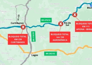 DNIT interdita rodovia BR-470/SC em Curitibanos e ponte em Apiuna