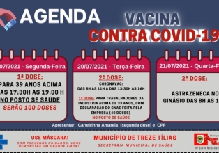 Secretaria de Saúde de Treze Tílias realiza Vacinação da COVID 19 nesta semana.