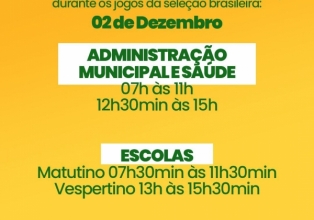 Administração Municipal terá horário diferenciado durante jogo da seleção brasileira desta sexta-feira