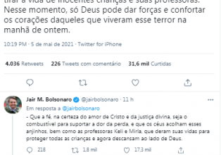 Saudades, Bolsonaro sugere pena perpétua ao criminoso