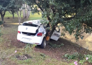 Carro com 5 ocupantes bate violentamente contra árvore em Iomerê