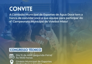 Estão abertas as inscrições para 4º Campeonato Municipal de Voleibol Misto de Água Doce
