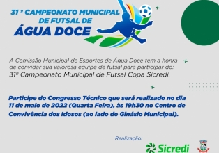 Água Doce vai realizar campeonato de Futsal  