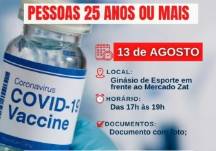 Secretaria de Saúde de Treze Tílias vai vacinar nessa sexta-feira, pessoas de 25 anos ou mais