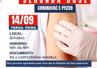 Vacinação da segunda dose da Coronavac e Pfizer acontece amanhã em Treze Tílias