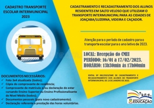 Aberto o período de cadastro para o transporte escolar intermunicipal, ano letivo 2023, em Salto Veloso.