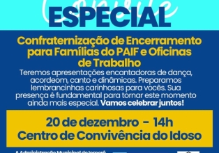 Confraternização de Encerramento para Famílias do PAIF ocorre amanhã no município