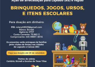 Rotary e Interact Clube promovem campanha de arrecadação de brinquedos para crianças atingidas por temporais no RS